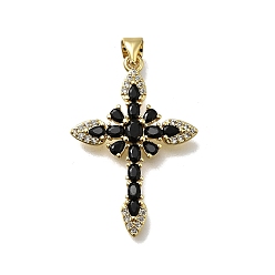 Черный Латунные микро проложить кубического циркония подвески, крестик, без кадмия и без свинца, стойки покрытие, долговечный, чёрные, 31x21x3.5 мм, отверстие : 4x3.5 мм