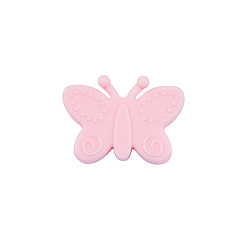 Pink Food Grade Eco-Friendly Silicone Focal Beads, Chewing Beads For Teethers, DIY Nursing Necklaces Making, Butterfly, Pink, 22x30x10mm, Hole: 3mm