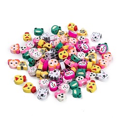 Mixed Color Mixed Shape Animal Handmade Polymer Clay Beads, Mixed Color, 10~12x7.5~12x3~5mm, Hole: 1.5mm