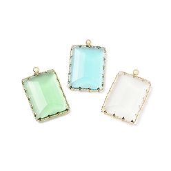 Mixed Color Brass with K9 Glass Pendants, Light Gold, Rectangle Charms, Mixed Color, 30.5x19x4.5mm, Hole: 1.6mm