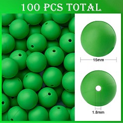 Green 100Pcs Silicone Beads Round Rubber Bead 15MM Loose Spacer Beads for DIY Supplies Jewelry Keychain Making, Green, 15mm