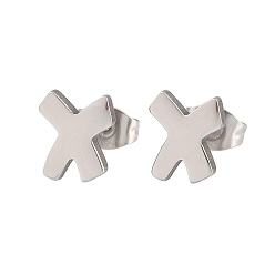 Letter X 304 серьги-гвоздики из нержавеющей стали для женщин, цвет нержавеющей стали, Письмо X, 9x7.5 мм