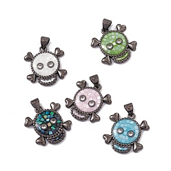 Mixed Color Halloween Natural Shell Pendants, Skull Charms, Dyed, with Rack Plating Gunmetal Tone Brass Findings, Long-Lasting Plated, Mixed Color, 19.5x18.5x3mm, Hole: 4x3.5mm