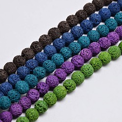 Mixed Color Natural Lava Rock Round Bead Strands, Dyed, Mixed Color, 10mm, Hole: 1mm, about 38pcs/strand, 15.7 inch