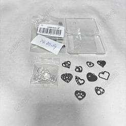 Нержавеющая Сталь Цвет 10 шт 10 стили 201 подвески из нержавеющей стали, лазерная резка, шарма сердца, с 10шт. разъемными кольцами, цвет нержавеющей стали, 13~17x12.5~18x0.9~1.5 мм, отверстие : 1.4~1.6 мм, 1 шт / стиль