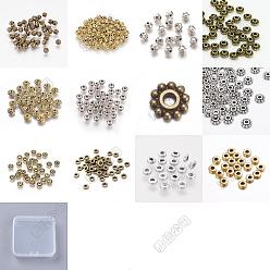 Couleur Mélangete 240 pcs 12 styles perles d'espacement en alliage de style tibétain, formes mixtes, couleur mixte, 5~6.5x2~4.5mm, Trou: 1~2.5mm, 20 pcs / style