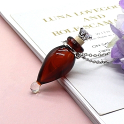 Dark Red Lampwork Teardrop Perfume Bottle Necklaces, Pendant Necklace with Stainless Steel Chains, Dark Red, 23.62 inch(60cm)