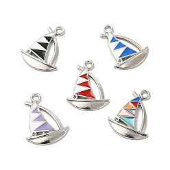 Mixed Color Alloy Enamel Pendant Rhinestone Settings, Sailboat, Platinum, Mixed Color, Fit for 1mm Rhinestone, 21.5x16.5x2mm, Hole: 1.6mm