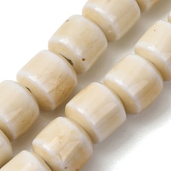 Caqui Cuentas de porcelana hechas a mano, porcelánico esmaltado brillante, barril, caqui, 10x10 mm, agujero: 3 mm, sobre 40 unidades / cadena, 14.96'' (38 cm)