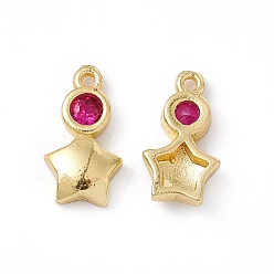 Fuchsia Brass Micro Pave Cubic Zirconia Pendants, Real 18K Gold Plated, Star, Fuchsia, 10x5.5x2mm, Hole: 0.8mm