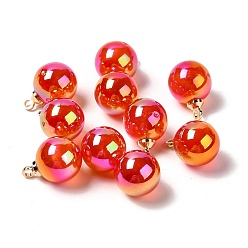 Red UV Plating Acrylic Pendants, with Light Gold Tone Brass Findings, Round Charm, Red, 13.5x9.5mm, Hole: 1.6mm