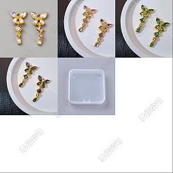 Golden 16Pcs 4 Colors Alloy & Glass Pendants, Butterfly & Teardrop Charm, Faceted, Golden, 32~33x16.5x3~3.5mm, Hole: 2.4~2.5mm, 4pcs/color