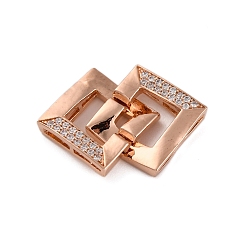 Розовое Золото Застежки-замки квадратные латунные с покрытием стойки, с четким кубического циркония, долговечный, без свинца и без кадмия, розовое золото , 26 мм