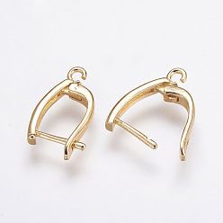 Real 18K Gold Plated Brass Hoop Earring Findings with Latch Back Closure, Real 18K Gold Plated, 19.5x13x3mm, Hole: 1.5mm, Pin: 1mm