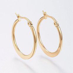 Golden 304 Stainless Steel Hoop Earrings, Hypoallergenic Earrings, Golden, 24~26x2mm, Pin: 0.7x1mm
