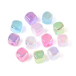 (52) Непрозрачная лаванда УФ-покрытие смоляные шарики, имитация шарики глаза кота, радужный, кубические, разноцветные, 7x7x7 мм, отверстие : 1~1.5 мм