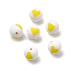 Желтый Бусины из полимерной глины , круглые с сердца шаблона, желтые, 10 мм, отверстие : 1.5 мм