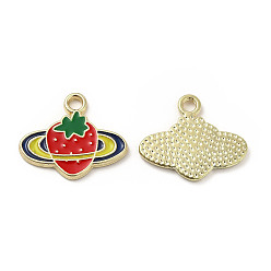 Yellow Alloy Enamel Pendants, Strawberry Charms, Golden, Yellow, 14.5x17x1.5mm, Hole: 1.8mm