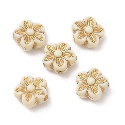 Beige Plating Acrylic Beads, Golden Metal Enlaced, Flower, Beige, 8.5x9x4.5mm, Hole: 1.6mm, about 3110pcs/500g