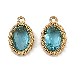 Светло-Голубой Ионное покрытие (ip) 304 подвески из нержавеющей стали с микропаве из кубического циркония, реальный 18 k позолоченный, овальный шарм, Небесно-голубой, 10.5x6.5x3 мм, отверстие : 0.8 мм