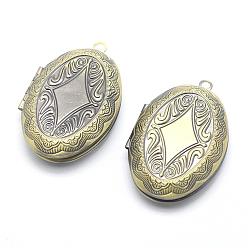Brushed Antique Bronze Brass Locket Pendants, Photo Frame Charms for Necklaces, Cadmium Free & Nickel Free & Lead Free, Oval, Brushed Antique Bronze, 41.5x27x8mm, Hole: 2mm, Inner Size: 18x29mm