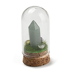 Green Aventurine Natural Green Aventurine Bullet Display Decoration with Glass Dome Cloche Cover, Cork Base Bell Jar Ornaments for Home Decoration, 30x59.5~62mm