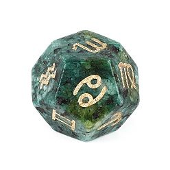 African Turquoise(Jasper) Natural African Turquoise(Jasper) Classical 12-Sided Polyhedral Dice, Engrave Twelve Constellations Divination Game Toy, 20x20mm