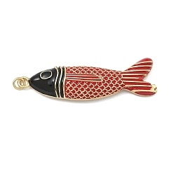 Черный Латунные эмали большие подвески, рыбы прелести, без кадмия и без свинца, долговечный, стойки покрытие, реальный 18 k позолоченный, чёрные, 52x13.5x6 мм, Перейти кольцо: 5x0.8 мм, внутренний диаметр: 3.5 мм