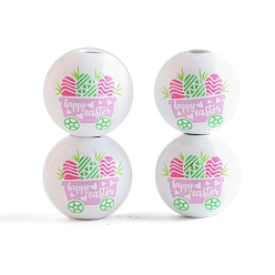 Vehicle Easter Theme Printed Wooden Round Beads, Vehicle, 16mm