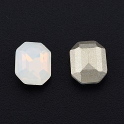 White Opal K9 Glass Rhinestone Cabochons, Pointed Back & Back Plated, Faceted, Rectangle Octagon, White Opal, 10x8x4mm