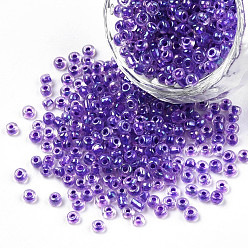 Medium Orchid 8/0 Transparent Colours Rainbows Glass Seed Beads, Round Hole, Round, Medium Orchid, 3~3.5x2mm, Hole: 1~1.2mm, about 10000Pcs/pound