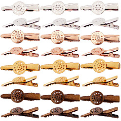 Mixed Color SUNNYCLUE Hair Accessories Iron Alligator Hair Clip Findings, with Brass Flat Cabochon Bezel Settings, Mixed Color, 35x4mm, Flat Round: 12mm, 4 colors, 6pcs/color, 24pcs