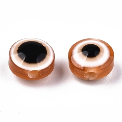 Chocolate Resin Beads, Flat Round, Evil Eye, Chocolate, 6x4mm, Hole: 1.5mm