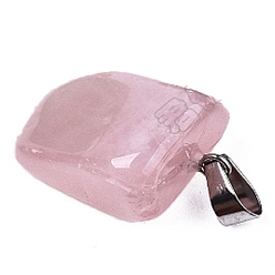 Розовый Кварц Природного розового кварца подвески, с платиновой латунных поручительств, самородки, 18~30x11~22x4~22 мм, отверстие : 6x2 мм