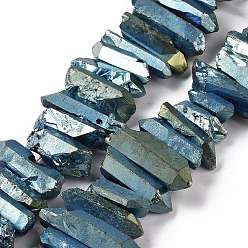 Teal Natural Quartz Crystal Points Beads Strands, Dyed, Nuggets, Teal, 15~30x4~8x4~7mm, Hole: 1mm, 8 inch