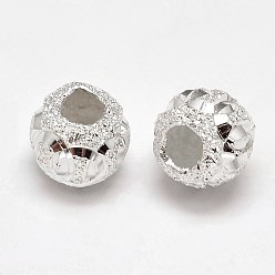 Silver Fancy Cut Textured 925 Sterling Silver Round Beads, Silver, 8x3mm, Hole: 3.5mm, about 33pcs/20g