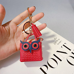 Rose pink Cute Cartoon Owl Bag Charm with Tassel Fringe for Women's Car Keychain Pendant