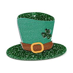 Hat Opaque Printed Acrylic Pendants, with Glitter Powder, Saint Patrick's Day, Hat, 32x39.5x2mm, Hole: 1.6mm