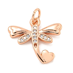 Розовое Золото Покрытие стойки латунь микропаве прозрачные подвески из кубического циркония, долговечный, с прыжковых колец, без свинца и без кадмия, стрекоза, розовое золото , 15x17x2 мм, отверстие : 3 мм