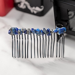 Lapis Lazuli Natural Lapis Lazuli Chip Hair Combs for Women, Metal Bridal Crown Hair Accessories, 40x80x10mm