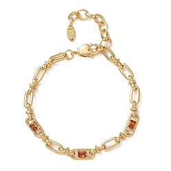 Оранжевый Браслеты-цепочки из овальной латуни с микропаве из кубического циркония, украшенные скрепками, для женщин., реальный 18 k позолоченный, без кадмия и без свинца, стойки покрытие, долговечный, оранжевые, 6.69 дюйм (17 см)