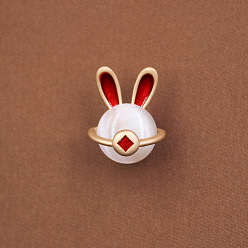 Matte Gold Color Easter Alloy Enamel Pendants, with Cat Eye Beads, Rabbit, Matte Gold Color, 16.5x12.8mm
