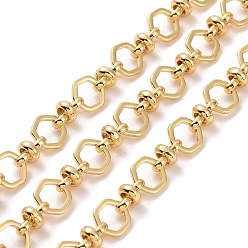 Real 18K Gold Plated Brass Hexagon & Knot Link Chains, Unwelded, with Spool, Cadmium Free & Lead Free, Real 18K Gold Plated, 7x7x1mm, 8x5mm