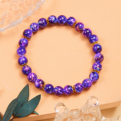 Purple Acrylic Round Beaded Stretch Bracelets, Purple, 7-1/8 inch(18cm)