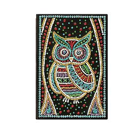 Black Rectangle with Owl DIY Diamond Painting Notebook Kits, Including Canvas Bag, Resin Rhinestones, Pen, Tray & Glue Clay, Black, 207x142x8mm