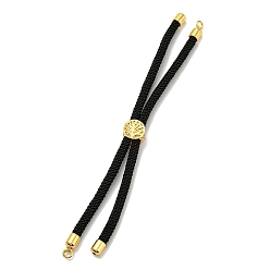Black Nylon Cords Bracelet Makings Fit for Connector Charms, with Golden Brass Tree Slider Beads, Long-Lasting Plated, Black, 8-5/8 inch(22cm), Hole: 1.9mm