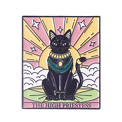 Pink Cat Tarot Rectangle Card Enamel Pin, Electrophoresis Black Alloy Badge for Backpack Clothes, The High Priestess II, 30x25mm
