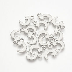 Stainless Steel Color 304 Stainless Steel Charms, Moon & Star, Stainless Steel Color, 11.5x7x1mm, Hole: 1mm