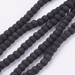 Черный Окрашенные стеклянные бусины , прорезиненный стиль, круглые, чёрные, 6 мм, отверстие : 1.3~1.6 мм, около 133 шт / нитка, 31.4 дюйм