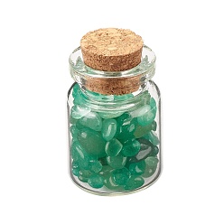Green Aventurine Transparent Glass Wishing Bottle Decoration, Chakra Healing Bottles, Wicca Gem Stones Balancing, with Natural Green Aventurine Chip Beads, 22x34mm,Chip Beads: 1~8x1.5~10x1~7mm